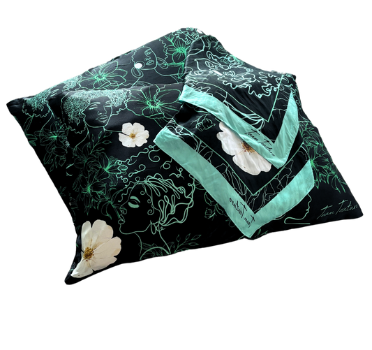 TT TROPICS SILKY BUNDLE - FLORAL PRINT SCARF AND PILLOWCASE